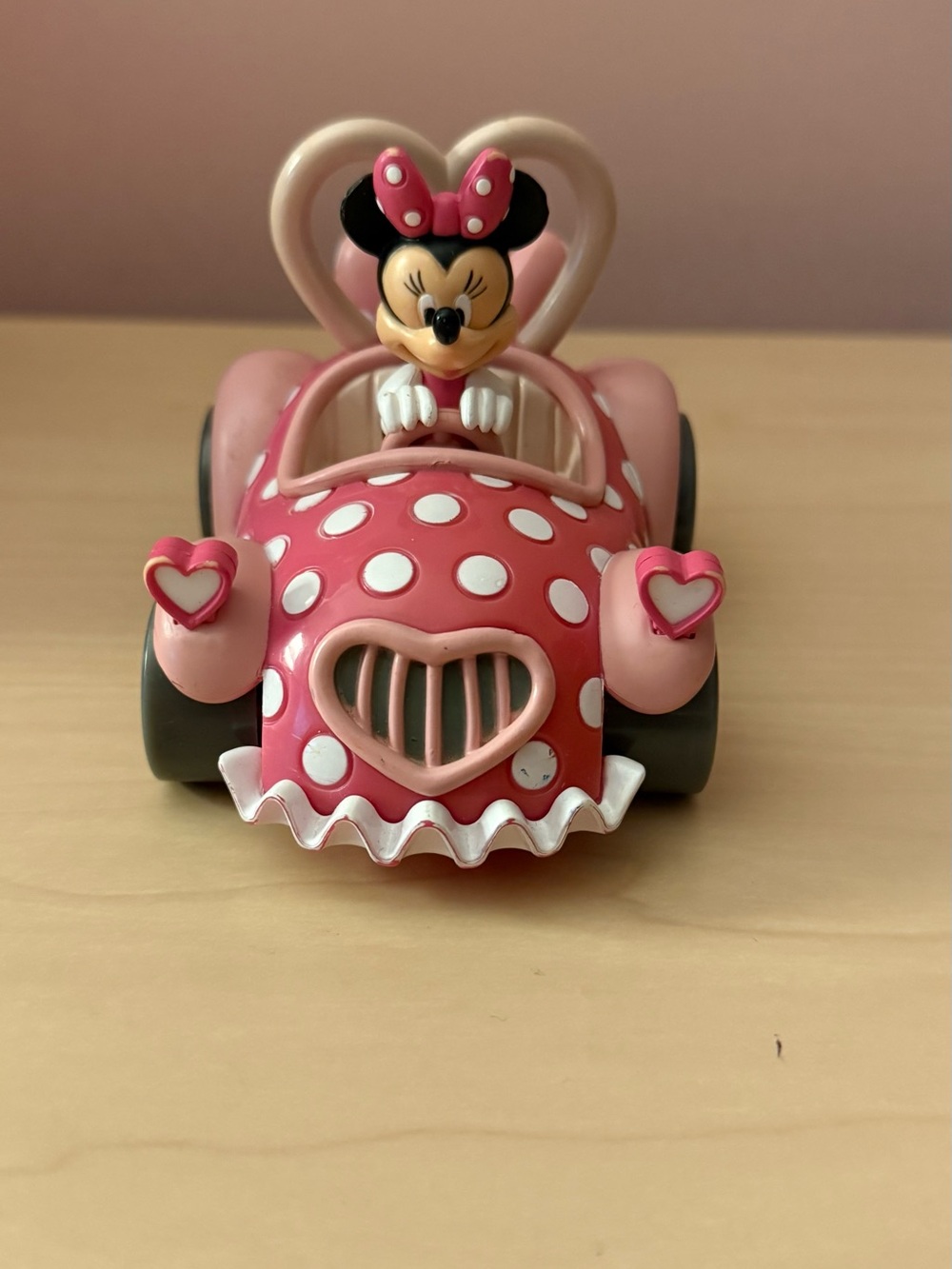 Disney Minnie Mouse Pink & White Polka Dot Heart Car Toy
